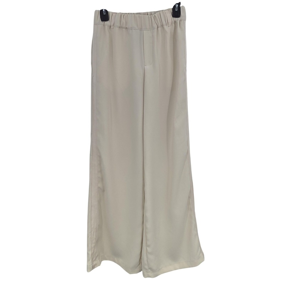 Anthropologie Crepe Wide Leg Pants Women XS Cream Leg Piping Beachy Minimalist